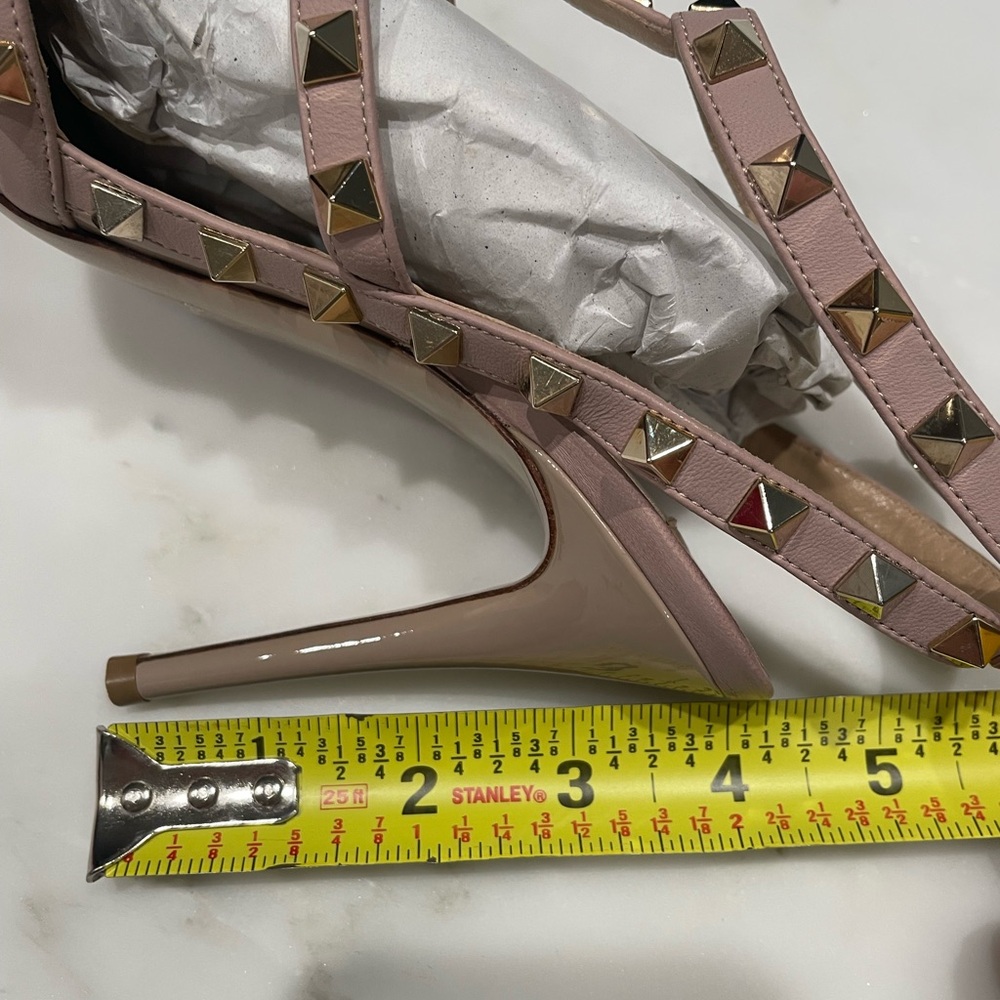 Valentino Garavani Rockstud Patent Leather Pointed Toe Pumps in Blush Pink - Picture 9 of 13